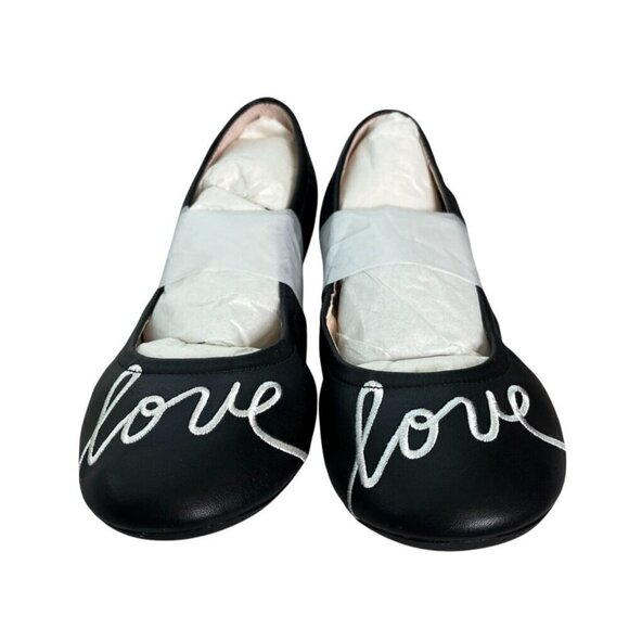 NIB Ed By Ellen Degeneres Black Faux Leather Ballet Flats Embroidered Love 4.5M - Picture 4 of 9